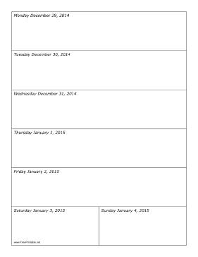 12/29/2014 Weekly Calendar (vertical) Calendar