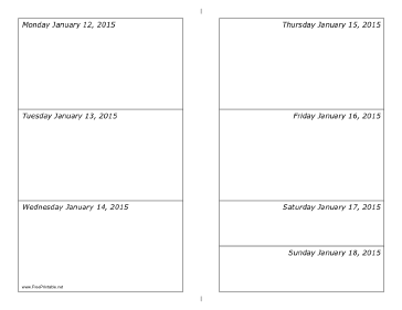 01/12/2015 Weekly Calendar (horizontal) Calendar
