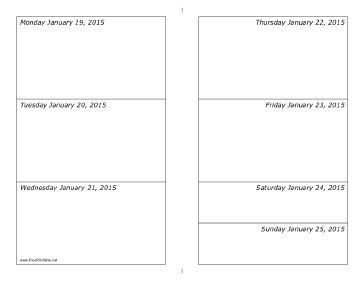 01/19/2015 Weekly Calendar (horizontal) Calendar