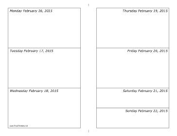 02/16/2015 Weekly Calendar (horizontal) Calendar