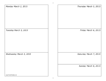 03/02/2015 Weekly Calendar (horizontal) Calendar