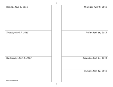 04/06/2015 Weekly Calendar (horizontal) Calendar