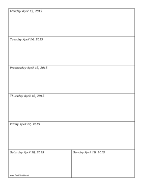 04/13/2015 Weekly Calendar (vertical) Calendar