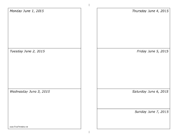 06/01/2015 Weekly Calendar (horizontal) Calendar