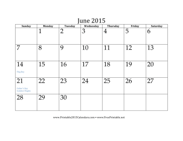 June 2015 Calendar Calendar