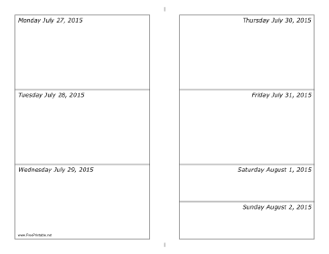 07/27/2015 Weekly Calendar (horizontal) Calendar