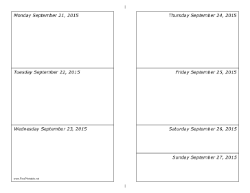09/21/2015 Weekly Calendar (horizontal) Calendar