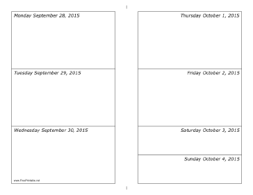 09/28/2015 Weekly Calendar (horizontal) Calendar