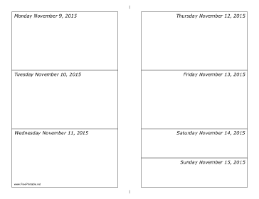 11/09/2015 Weekly Calendar (horizontal) Calendar