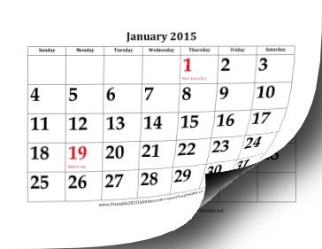 2015 Calendar with Large Dates Calendar
