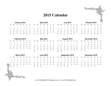 2015 One Page Calendar With Flowers Calendar