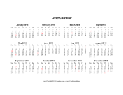 2015 Calendar on one page (horizontal, holidays in red) calendar
