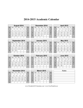 2014-2015 Academic Calendar Calendar