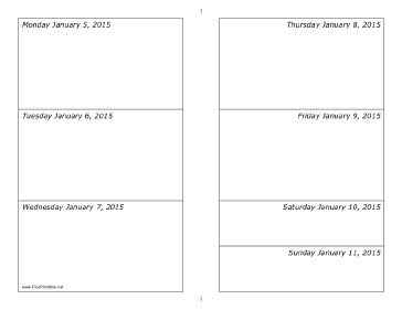 01/05/2015 Weekly Calendar (horizontal) Calendar