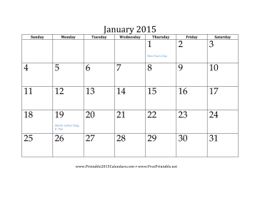 January 2015 Calendar Calendar
