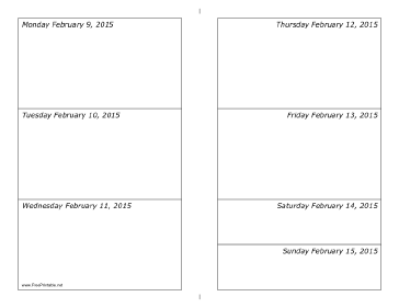 02/09/2015 Weekly Calendar (horizontal) Calendar