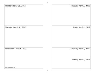03/30/2015 Weekly Calendar (horizontal) Calendar