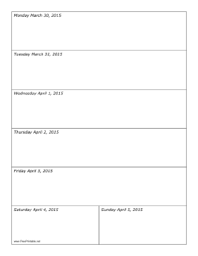 03/30/2015 Weekly Calendar (vertical) Calendar