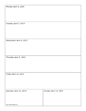 04/06/2015 Weekly Calendar (vertical) Calendar