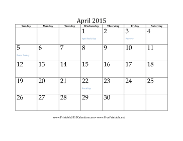 April 2015 Calendar Calendar