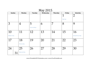 May 2015 Calendar Calendar