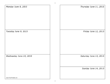 06/08/2015 Weekly Calendar (horizontal) Calendar