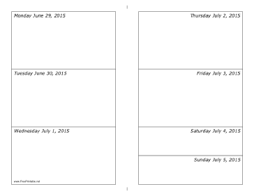 06/29/2015 Weekly Calendar (horizontal) Calendar
