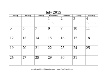 July 2015 Calendar Calendar