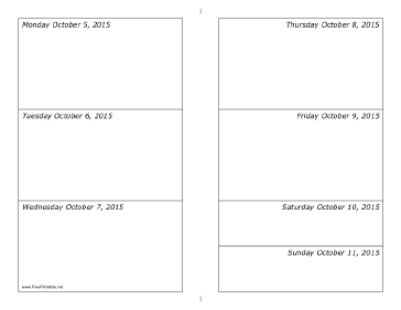 10/05/2015 Weekly Calendar (horizontal) Calendar