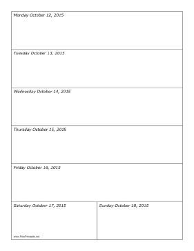 10/12/2015 Weekly Calendar (vertical) Calendar
