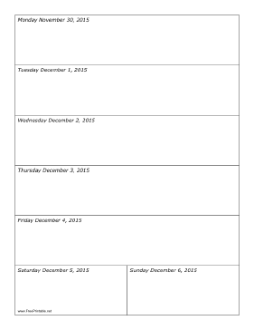 11/30/2015 Weekly Calendar (vertical) Calendar