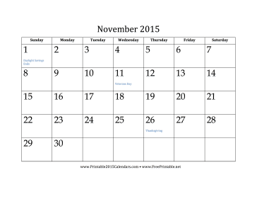 November 2015 Calendar Calendar