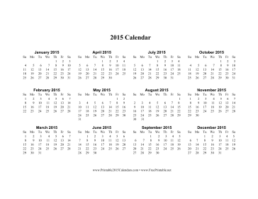 2015 Calendar (horizontal, descending) Calendar