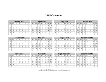 2015 Calendar (horizontal grid, descending) Calendar
