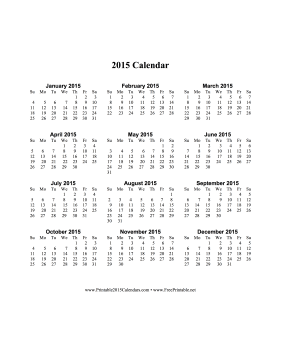 2015 Calendar on one page (vertical) Calendar