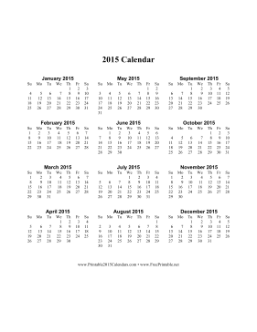 2015 Calendar (vertical, descending) Calendar