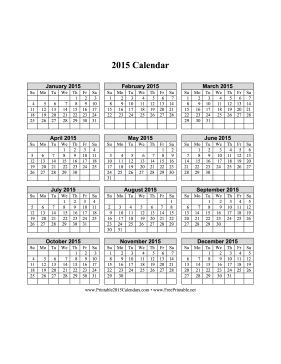 2015 Calendar on one page (vertical grid) Calendar