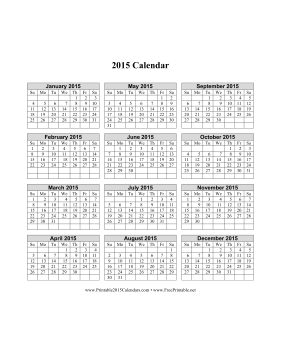 2015 Calendar (vertical grid) Calendar