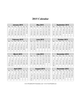 2015 Calendar on one page (vertical, week starts on Monday) Calendar