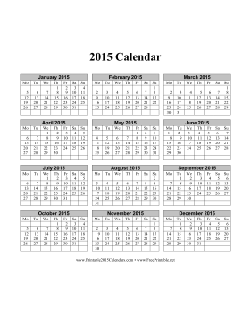 2015 Calendar on one page (vertical, week starts on Monday) Calendar