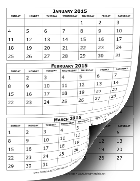 2015 Calendar Three Months Per Page Calendar