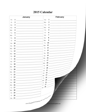 2015 Calendar Vertical List Calendar