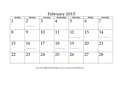 February 2015 Calendar calendar
