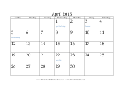 April 2015 Calendar calendar