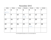 November 2015 Calendar calendar
