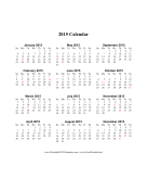 2015 Calendar (vertical, descending, holidays in red) calendar