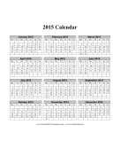 2015 Calendar on one page (vertical, months run across page, week starts on Monday) calendar