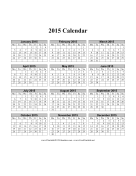 2015 Calendar on one page (vertical, week starts on Monday) calendar